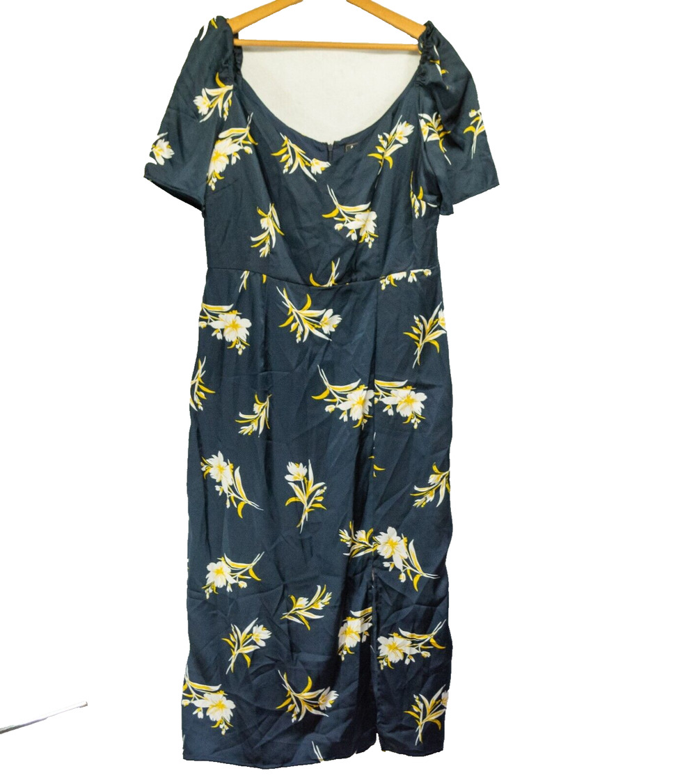 SAM EDELMAN Navy Tossed Floral Puff Sleeve Romantic Summer Sheath Midi Dress 14